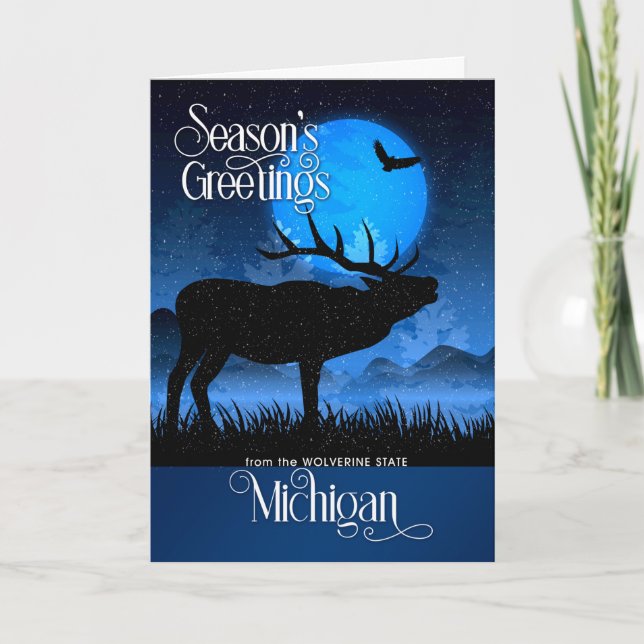 Tarjeta Festiva de Michigan Season's Greetings Moose (Anverso)