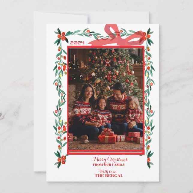Tarjeta Festiva de Navidad Border Ribbon Bow (Anverso)