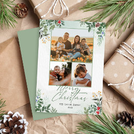 Tarjeta festiva de Navidad botánica floral