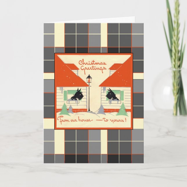 Tarjeta Festiva De nuestra casa a sus Navidades de perros escocese (Anverso)