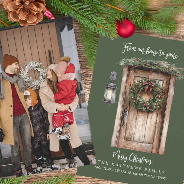 Tarjeta Festiva De Nuestra Casa A Sus Personalizados Navidades De  (A traditional Christmas holiday card on one side and a personal photo on the other side. Perfect!)