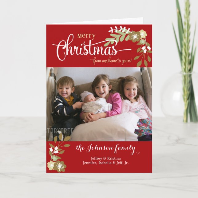 Tarjeta Festiva De Nuestra Casa Navidades personalizado floral mod (Anverso)