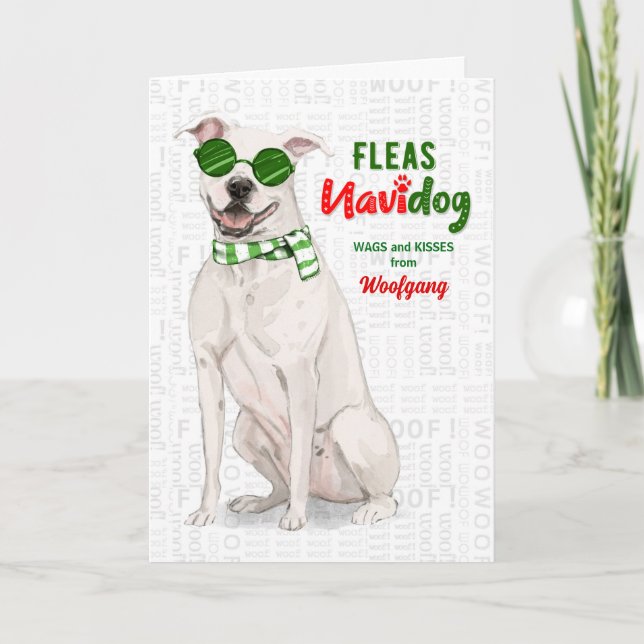 Tarjeta Festiva De perro Bulldog de foso blanco huelen Navidog (Anverso)
