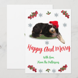 Tarjeta festiva de perro con sombrero de Santa