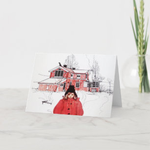 Tarjeta Festiva De pie en la nieve de invierno