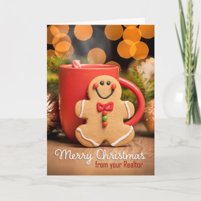 Tarjeta Festiva De Realtor Merry Christmas Gingerbread Man (Anverso)