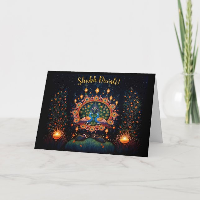 Tarjeta Festiva 🦚 de texto personalizado 🛕 🤩 Feliz Diwali (Anverso)