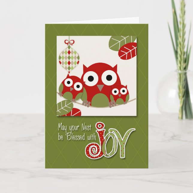 Tarjeta Festiva De todos los Navidades de la familia Lechuza de Ee (Anverso)