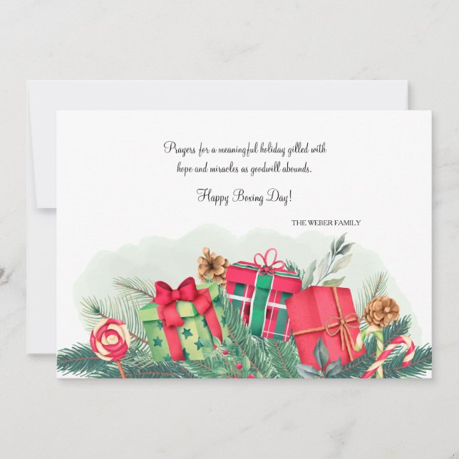 Tarjeta festiva de vacaciones de Boxing Day (Anverso)