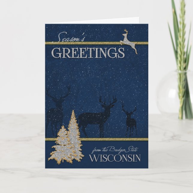 Tarjeta Festiva de Wisconsin The Badger State Woodland Deer (Anverso)