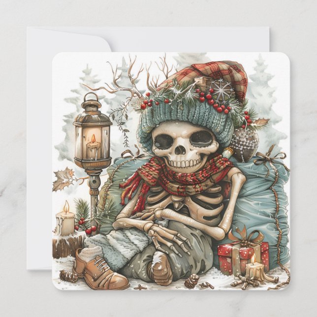 Tarjeta Festiva Dead Cozy – Vibraciones de Esqueleto de Invierno” (Anverso)