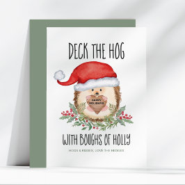 Tarjeta Festiva Deck los Navidades de Hog Hedgehog Santa Holly