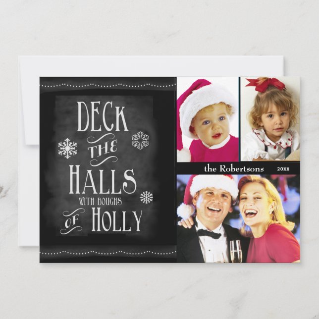 Tarjeta Festiva Deck the Halls Chalkboard Photo Navidades (Anverso)