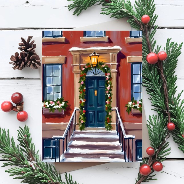 Tarjeta Festiva Deck the Halls | City Christmas Brownstone (Subido por el creador)