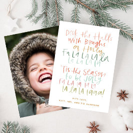 Tarjeta Festiva Deck the Halls Colorful Navidades Carol Photo