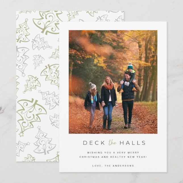 Tarjeta Festiva Deck the Halls Family Photo Navidades (Anverso / Reverso)