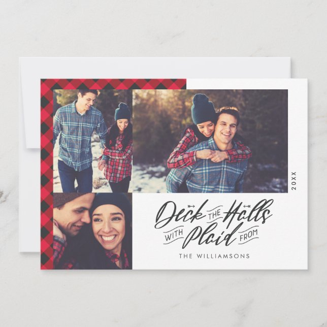 Tarjeta Festiva Deck The Halls | Foto de Navidades Red Buffalo Pla (Anverso)