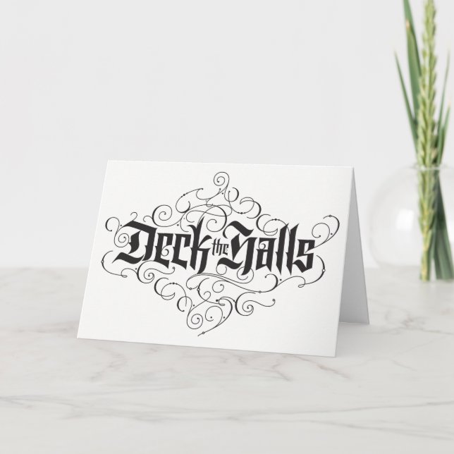 Tarjeta Festiva Deck The Halls Luxury Lettering Elegant in Black (Anverso)