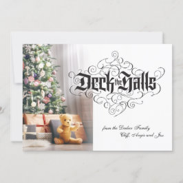 Tarjeta Festiva Deck the Halls Modernas Navidades Negros Lettering