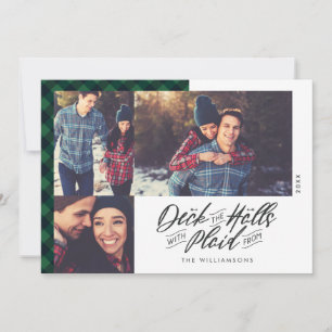 Tarjeta Festiva Deck The Halls   Navidades Green Buffalo Plaid