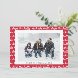 Tarjeta Festiva Deck The Halls Navidades Script Pattern Red Photo