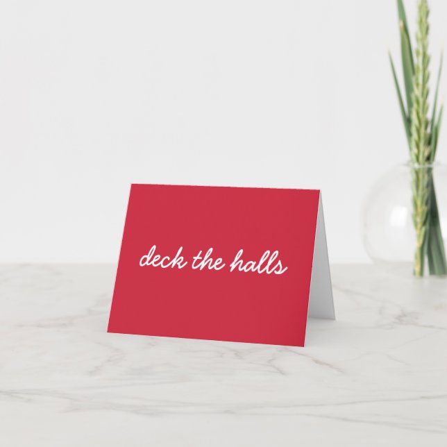 Tarjeta Festiva Deck The Halls Navidades Simple Script Red (Anverso)
