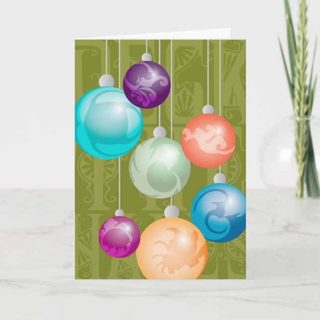 Tarjeta Festiva Deck the Halls Ornament Holiday Card (Anverso)