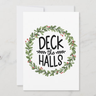 Tarjeta Festiva Deck the Halls Watercolor Wreath
