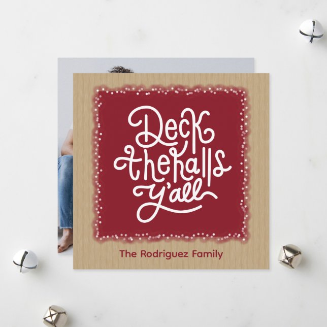 Tarjeta Festiva Deck the Halls Y'all (Anverso/Reverso In Situ)