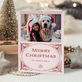 Tarjeta Festiva Deco moderno | Elegante rosa y rojo con foto
