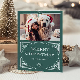 Tarjeta Festiva Deco moderno | Elegante verde con foto