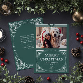 Tarjeta Festiva Deco moderno | Elegante verde con foto