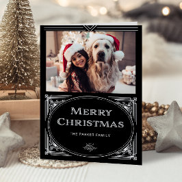 Tarjeta Festiva Deco moderno | Negro elegante con foto