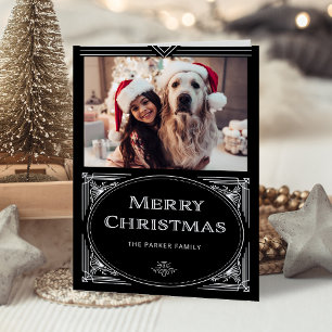 Tarjeta Festiva Deco moderno   Negro elegante con foto