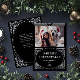 Tarjeta Festiva Deco moderno | Negro elegante con foto