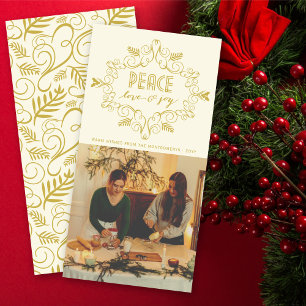 Tarjeta Festiva Deco vintage Foliage Frame Peace Love Joy Foto