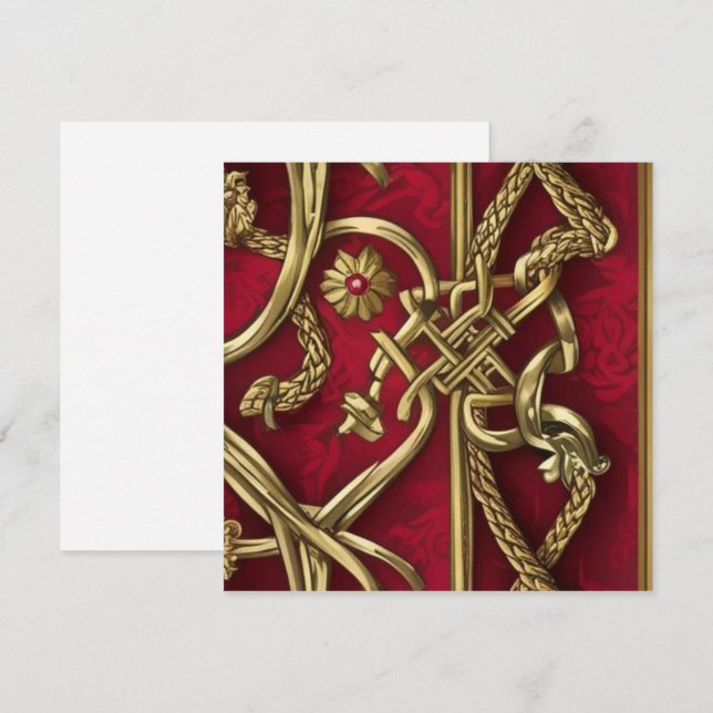 Tarjeta Festiva décor médiéval rouge et or (Anverso / Reverso)
