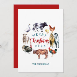 Tarjeta Festiva Decoración de granja de animales en acuarela