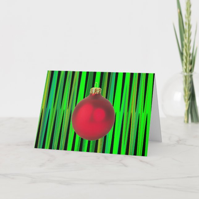 Tarjeta Festiva Decoración de Navidades rojos Fondo gráfico verde (Anverso)
