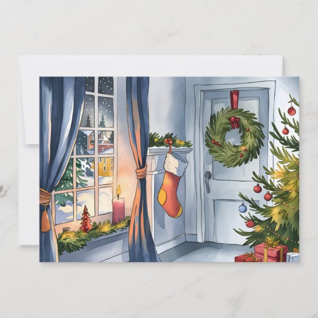 Tarjeta Festiva Decoración de una habitación de navidades cálidos  (Anverso)