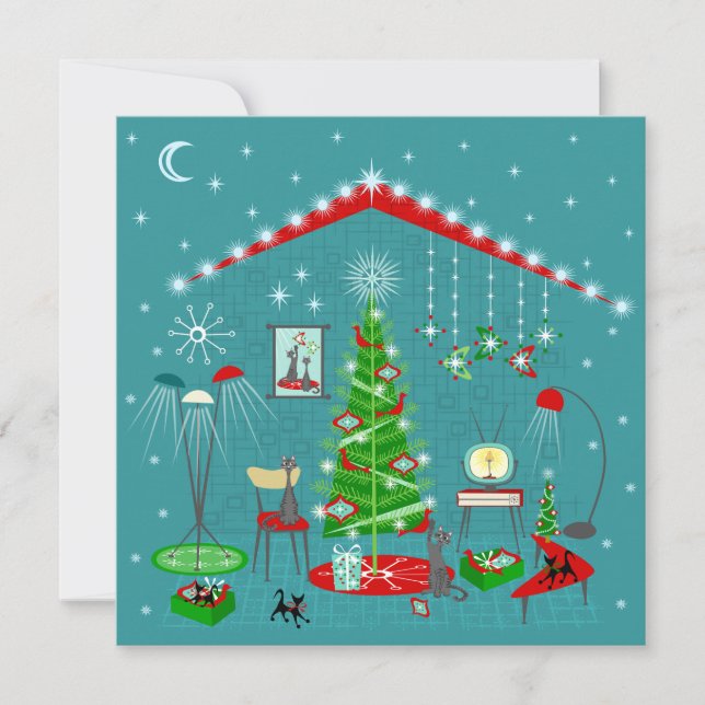 Tarjeta Festiva Decoración Navideña Retro (Anverso)