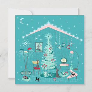 Tarjeta Festiva Decoración Navideña Retro