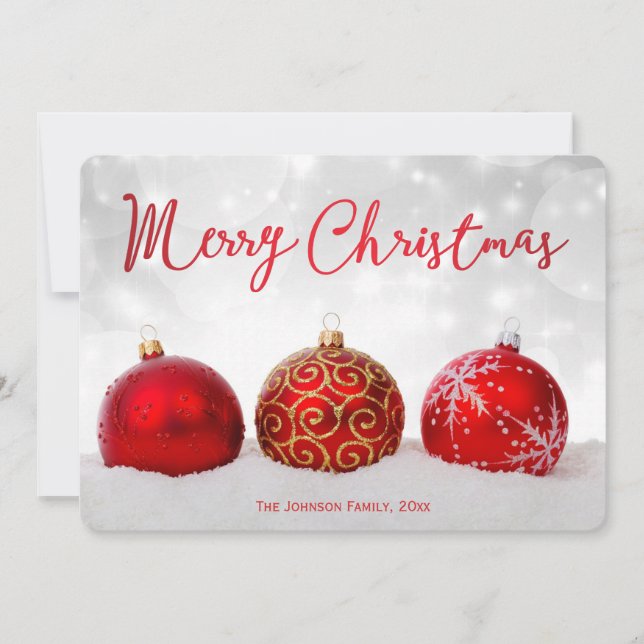 Tarjeta Festiva Decoración roja redonda Personalizado Feliz Navida (Anverso)