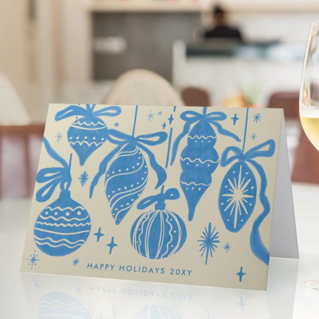 Tarjeta Festiva Decoraciones Azules Caprichosas Logo Beige Corpora (Subido por el creador)