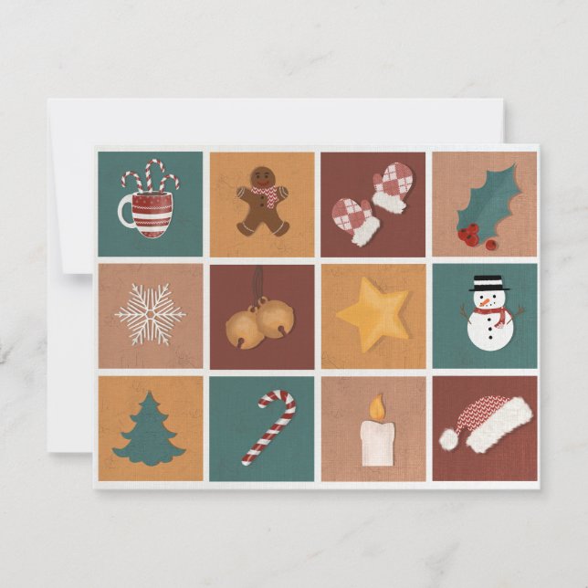 Tarjeta Festiva Decoraciones clásicas de adornos navideños (Anverso)