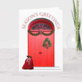 Tarjeta Festiva Decoraciones Felices Fiestas Navideñas Puertas Roj