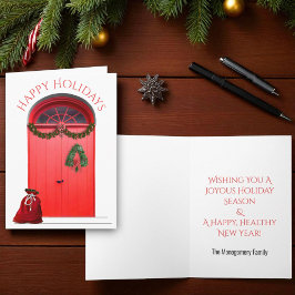 Tarjeta Festiva Decoraciones Felices Fiestas Navideñas Puertas Roj