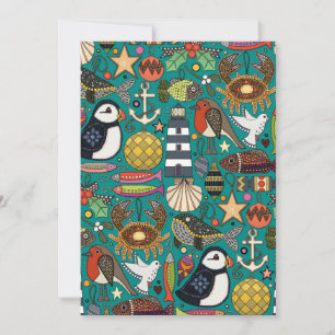 Tarjeta Festiva decoraciones navideñas costeras azul turquesa