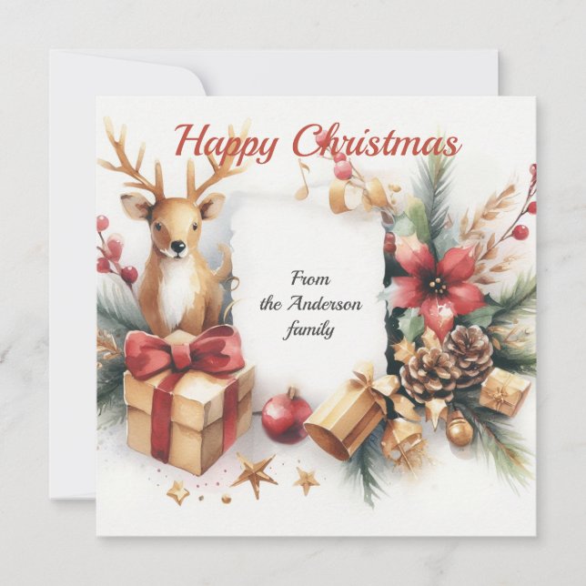 Tarjeta Festiva Decoraciones navideñas festivas de ciervos (Anverso)