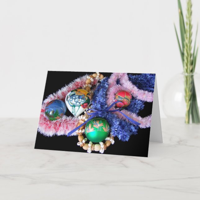 Tarjeta Festiva Decoraciones navideñas hawaianas (Anverso)